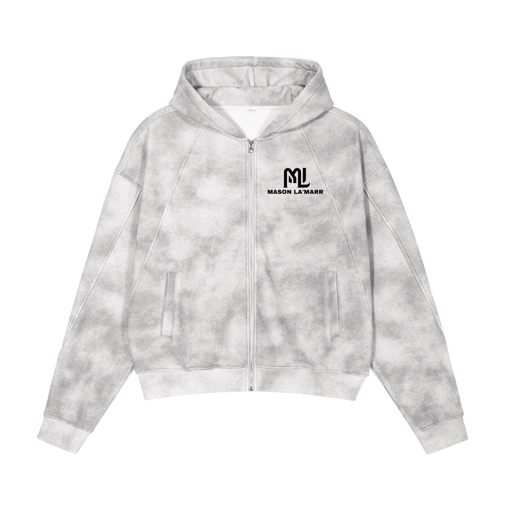 Dirty Washed Boxy Zip-up Fleece Hoodie