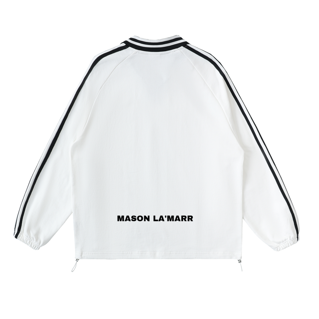 Striped Lapel Collar Jacket White