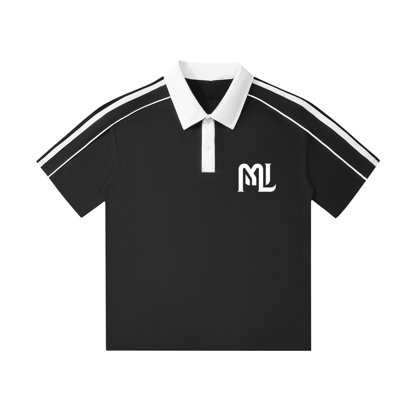 Stripe Collar Polo Black